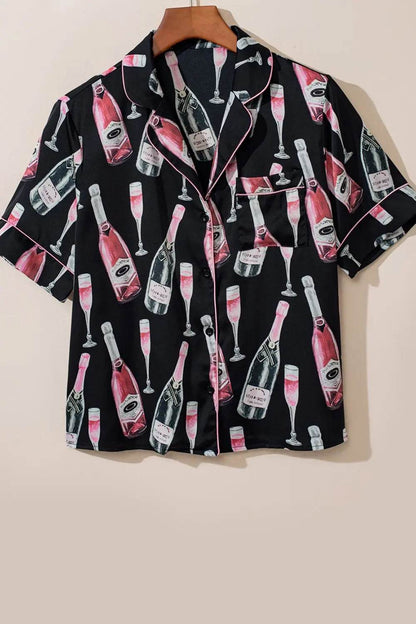 Champagne Print Short Sleeve Top and Shorts Set - Velveta Studio