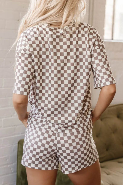 Checkered Round Neck Top and Shorts Set - Velveta Studio