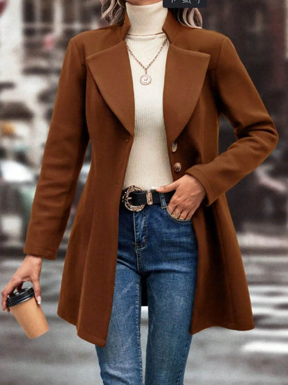 Collared Neck Button Up Long Sleeve Coat - Velveta Studio