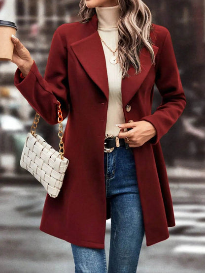 Collared Neck Button Up Long Sleeve Coat - Velveta Studio