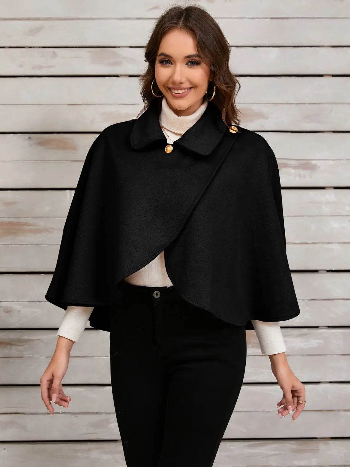 Collared Neck Cropped Cape - Velveta Studio