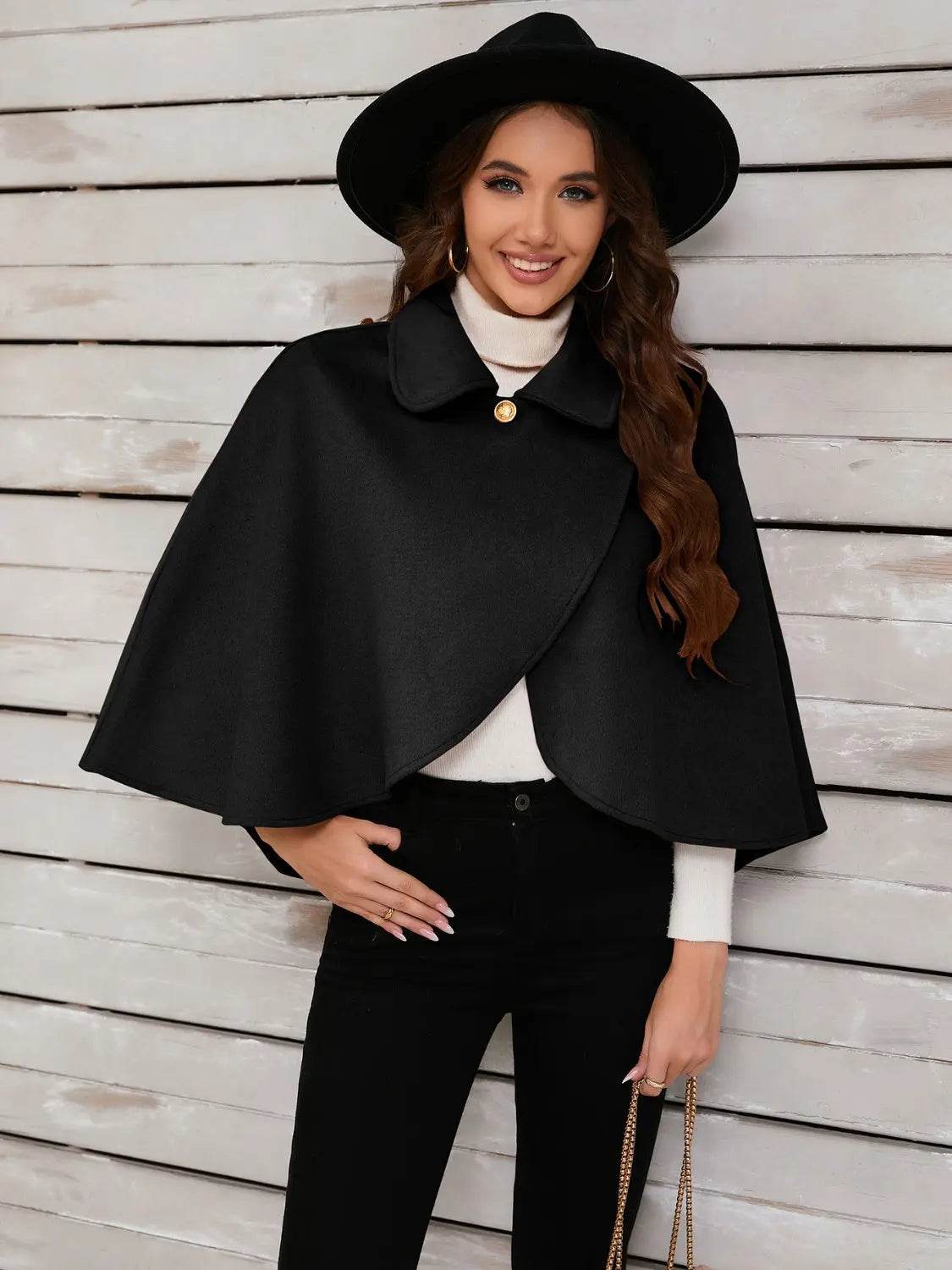 Collared Neck Cropped Cape - Velveta Studio