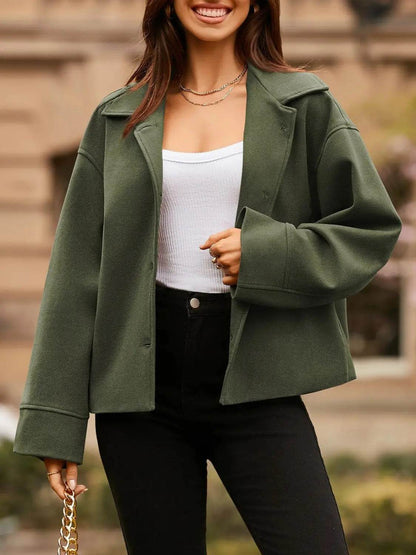 Collared Neck Dropped Shoulder Jacket - Velveta Studio