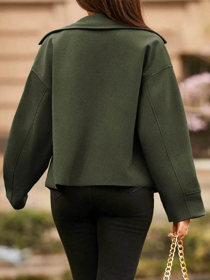 Collared Neck Dropped Shoulder Jacket - Velveta Studio