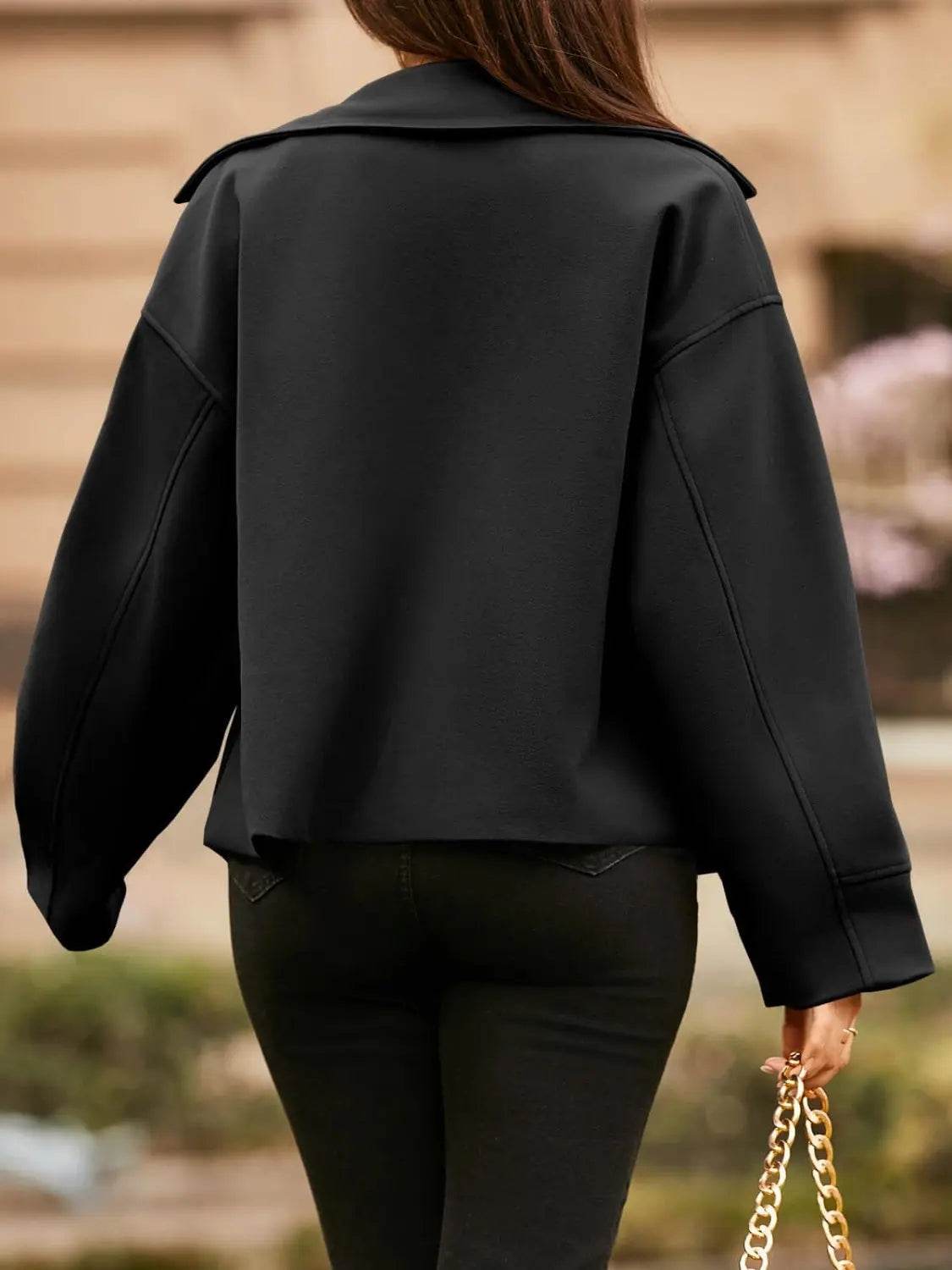 Collared Neck Dropped Shoulder Jacket - Velveta Studio