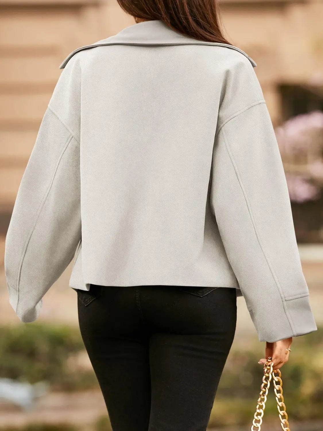 Collared Neck Dropped Shoulder Jacket - Velveta Studio