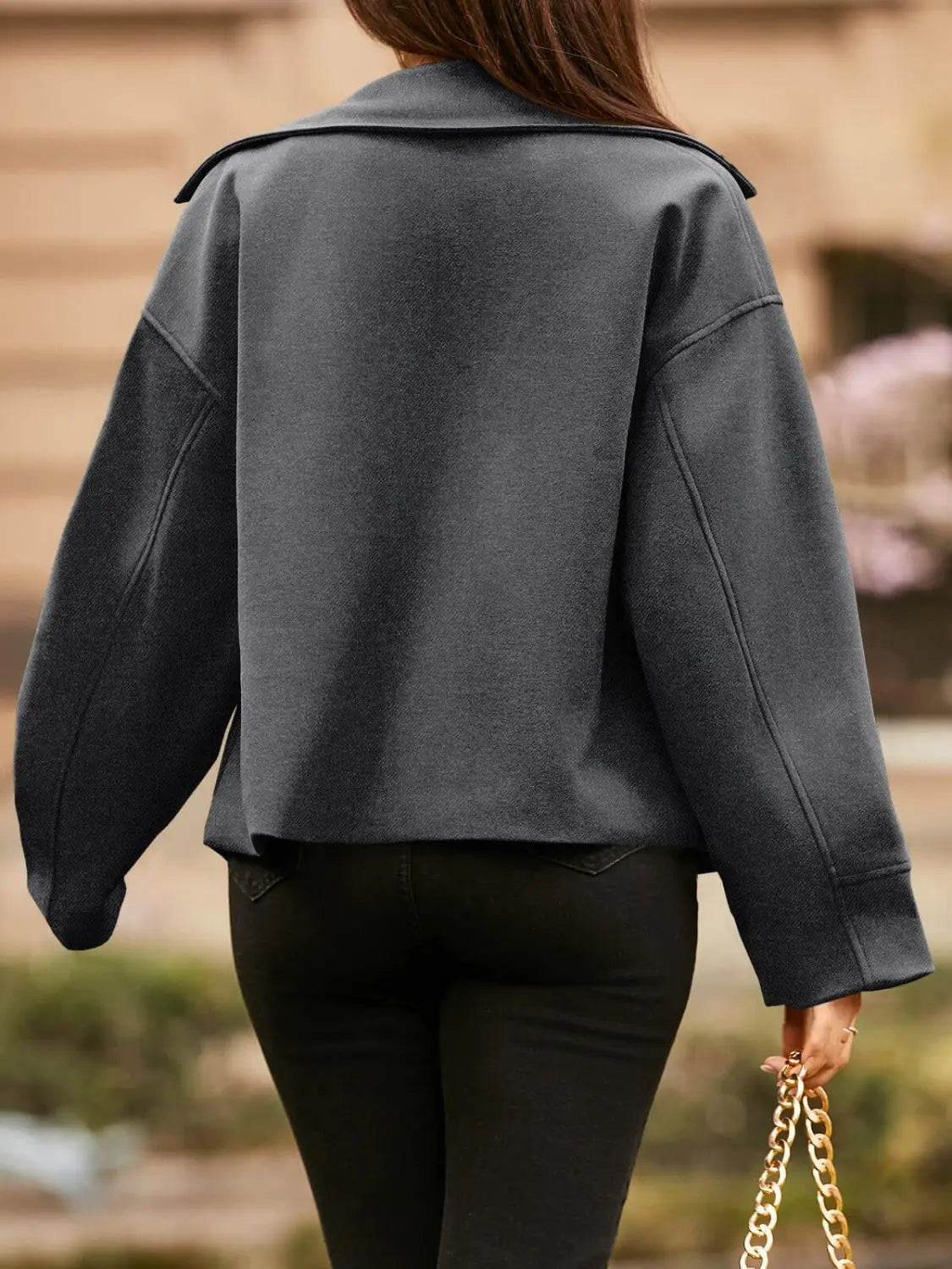 Collared Neck Dropped Shoulder Jacket - Velveta Studio