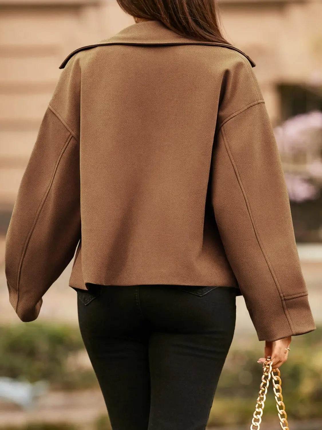 Collared Neck Dropped Shoulder Jacket - Velveta Studio