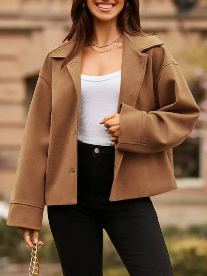 Collared Neck Dropped Shoulder Jacket - Velveta Studio