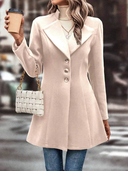 Collared Neck Long Sleeve Longline Coat - Velveta Studio