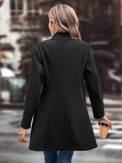 Collared Neck Long Sleeve Longline Coat - Velveta Studio