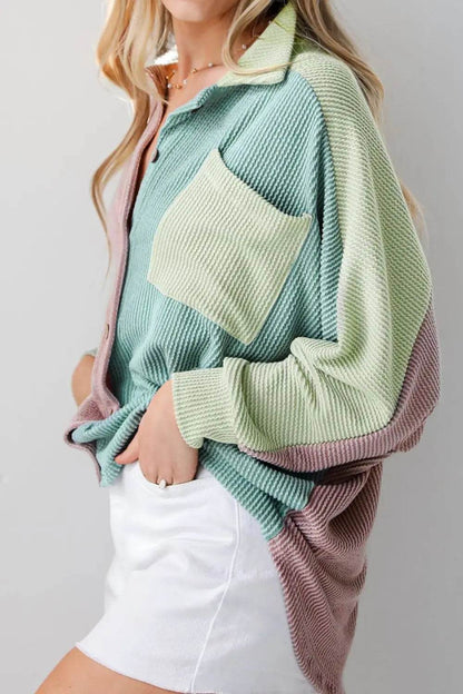 Color Block Corded Button Up Shacket - Velveta Studio