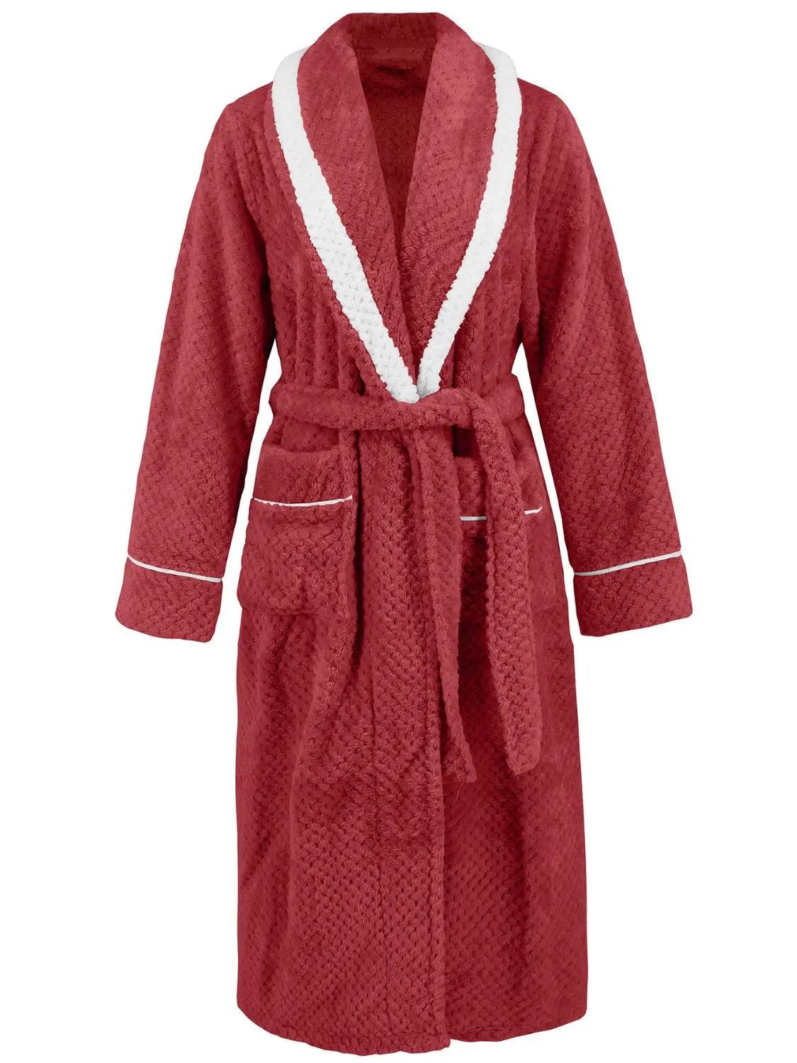 Contrast Trim Tie Waist Lounge Nightgown with Pockets - Velveta Studio