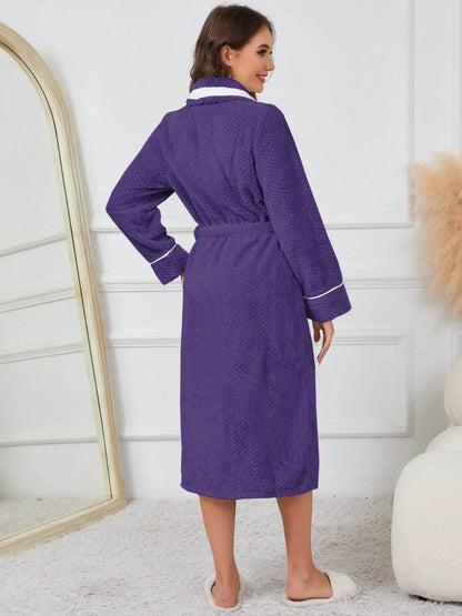 Contrast Trim Tie Waist Lounge Nightgown with Pockets - Velveta Studio