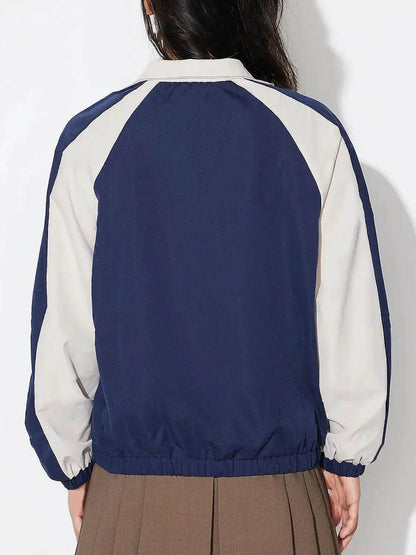 Contrast Zip Up Collared Neck Long Sleeve Jacket - Velveta Studio