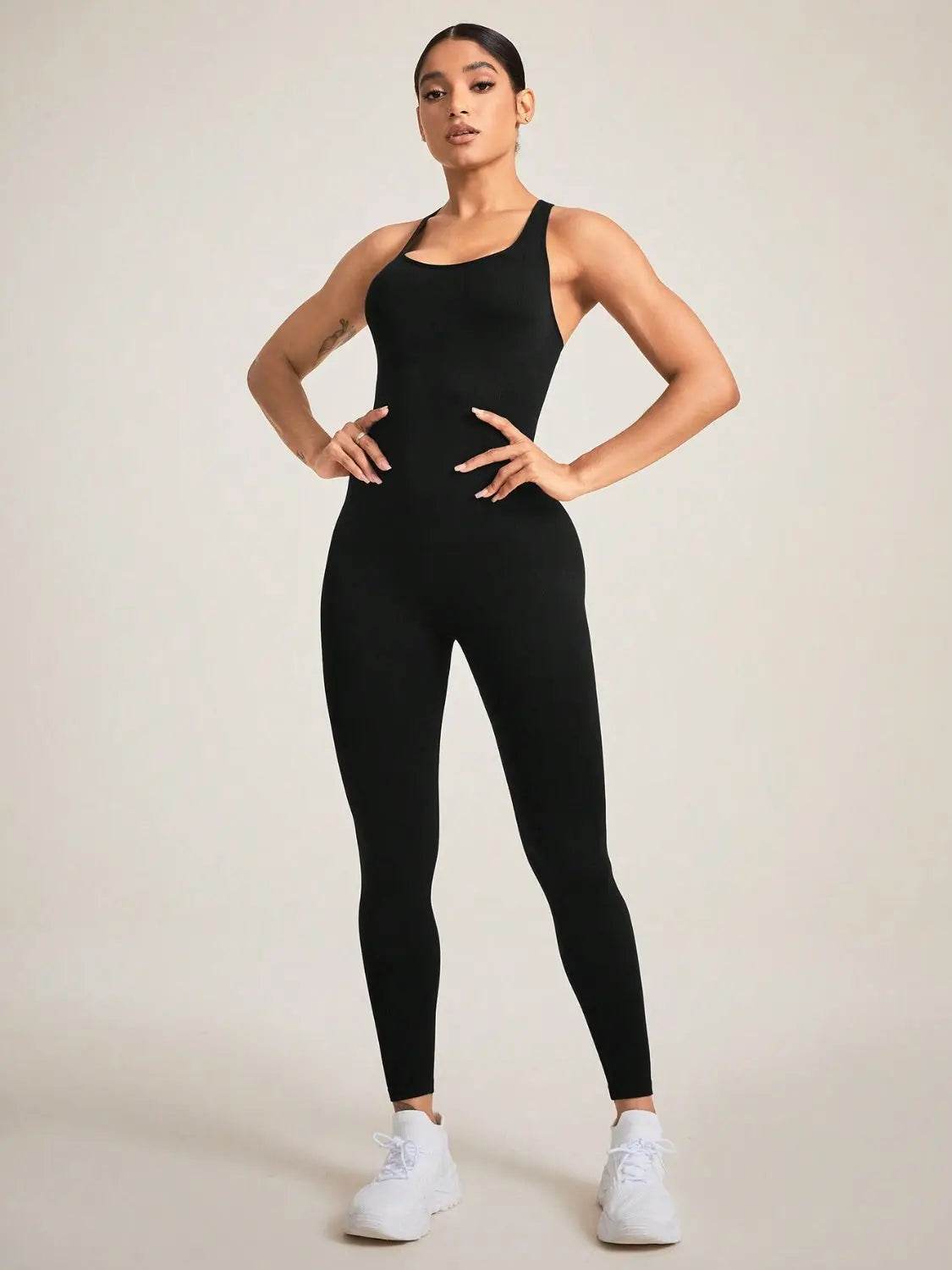 Crisscross Back Sleeveless Active Jumpsuit - Velveta Studio