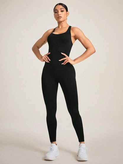 Crisscross Back Sleeveless Active Jumpsuit - Velveta Studio