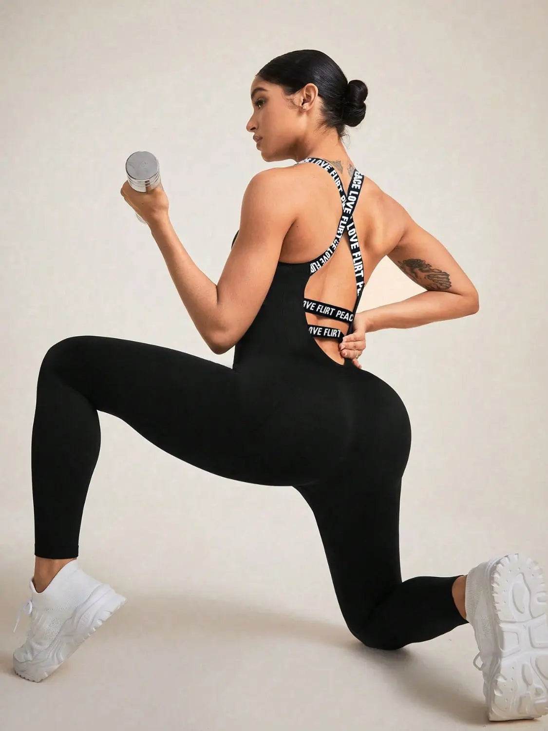 Crisscross Back Sleeveless Active Jumpsuit - Velveta Studio