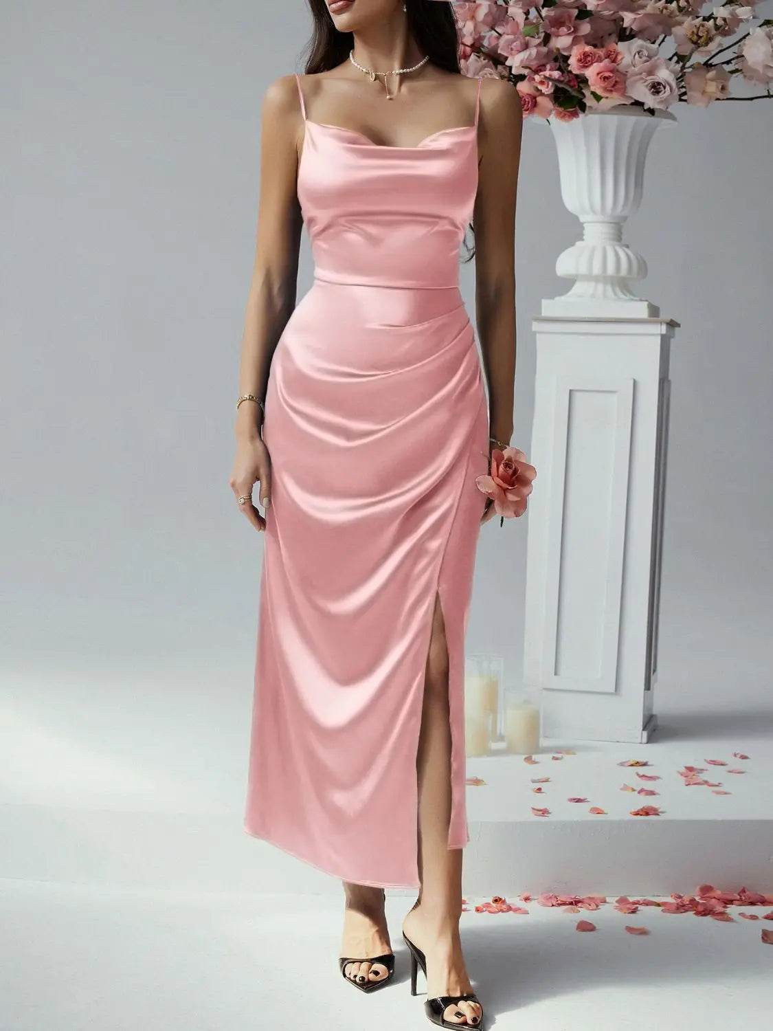 Devine Slit Ruched Maxi Cami Dress - Velveta Studio