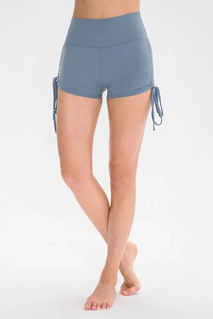 Drawstring Wide Waistband Side Tie Sports Shorts - Velveta Studio