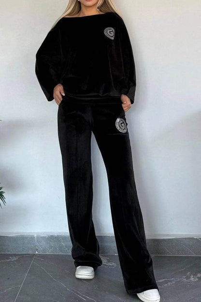Full Size Boat Neck Long Sleeve Top and Pants Set - Velveta Studio