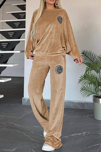 Full Size Boat Neck Long Sleeve Top and Pants Set - Velveta Studio