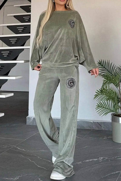 Full Size Boat Neck Long Sleeve Top and Pants Set - Velveta Studio