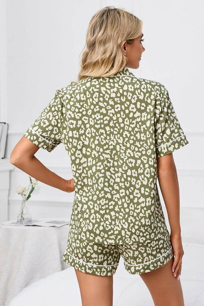 Full Size Leopard Short Sleeve Top and Shorts Lounge Set Plus Size - Velveta Studio