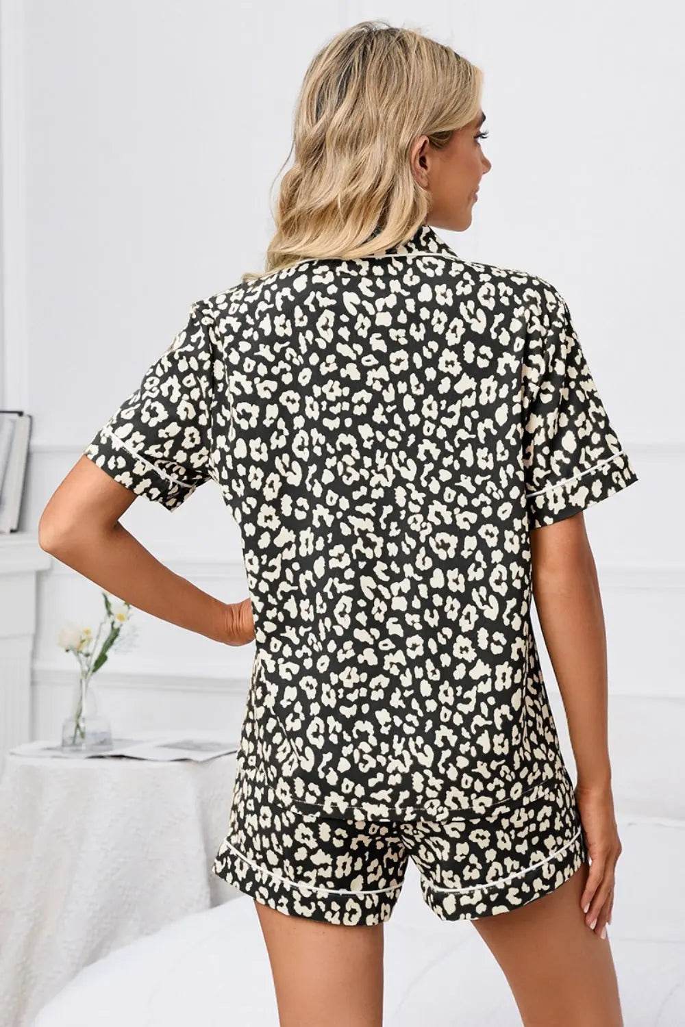 Full Size Leopard Short Sleeve Top and Shorts Lounge Set Plus Size - Velveta Studio