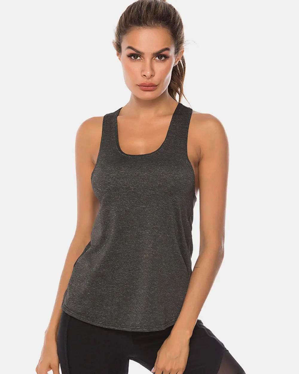 Full Size Scoop Neck Wide Strap Active Tank - Velveta Studio