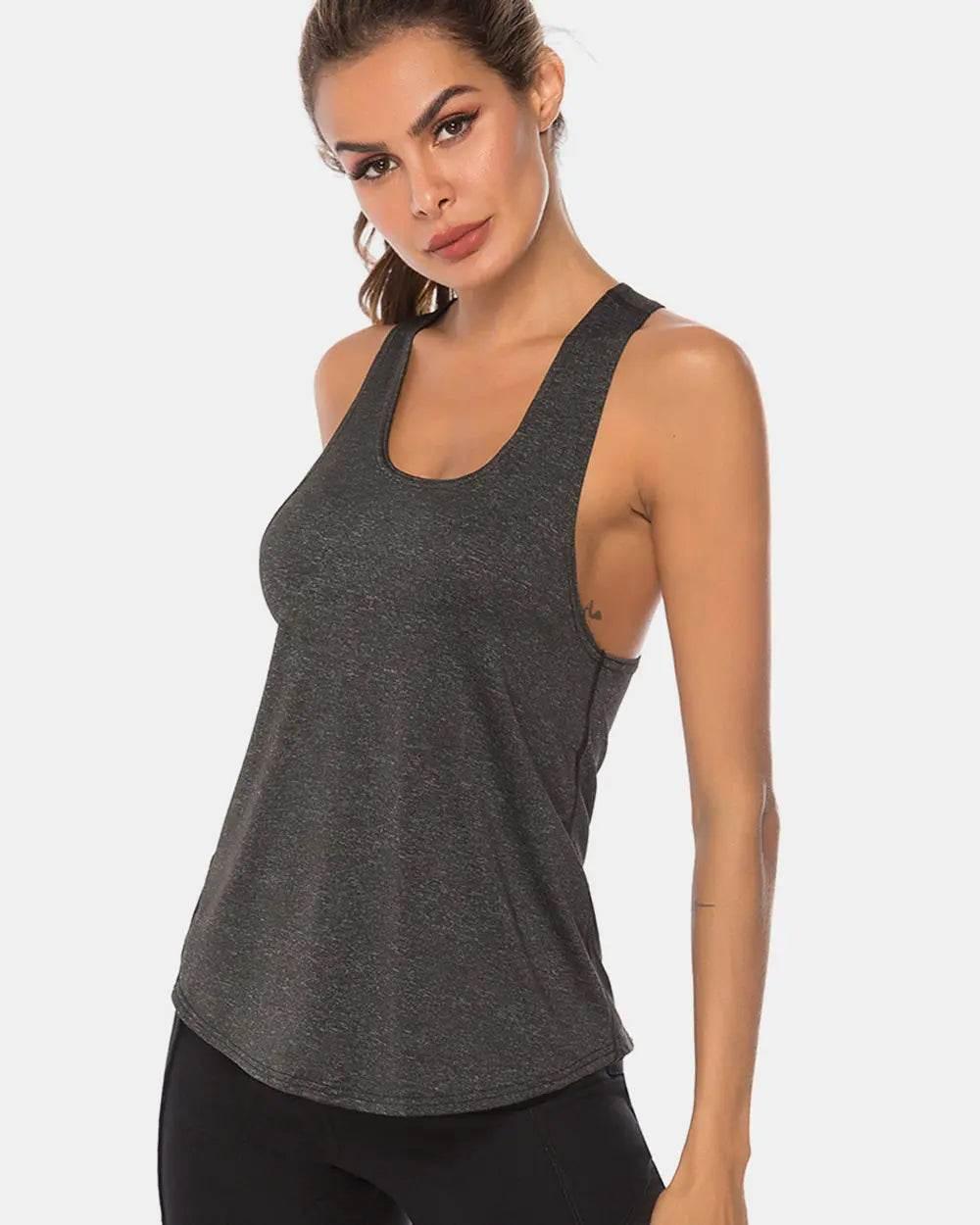 Full Size Scoop Neck Wide Strap Active Tank - Velveta Studio