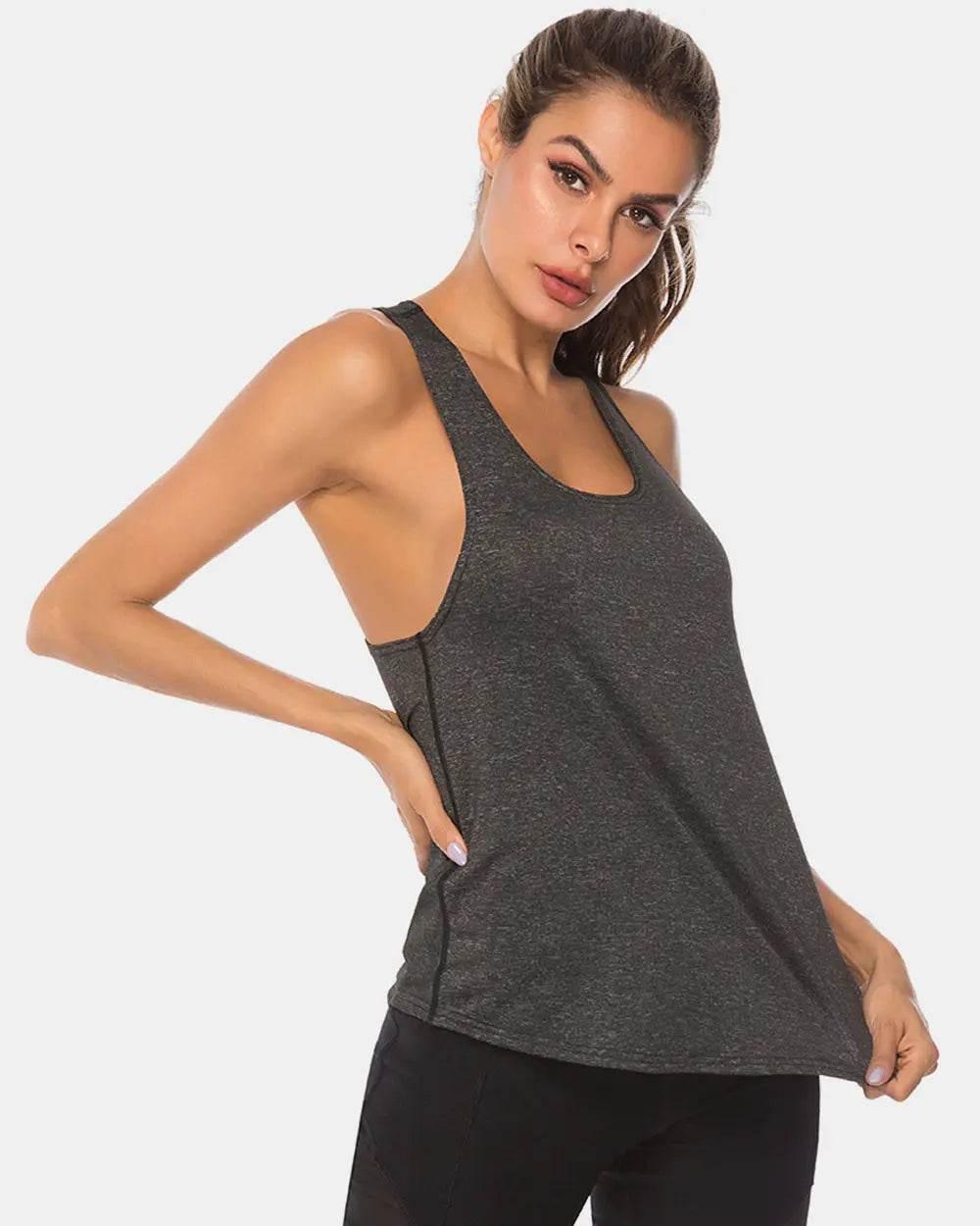 Full Size Scoop Neck Wide Strap Active Tank - Velveta Studio