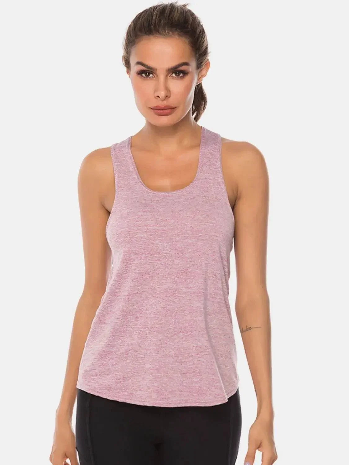 Full Size Scoop Neck Wide Strap Active Tank - Velveta Studio
