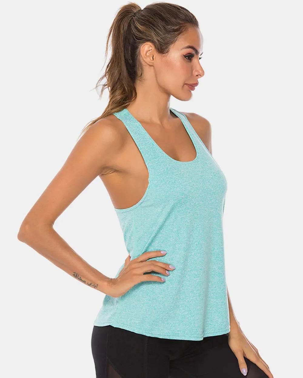 Full Size Scoop Neck Wide Strap Active Tank - Velveta Studio