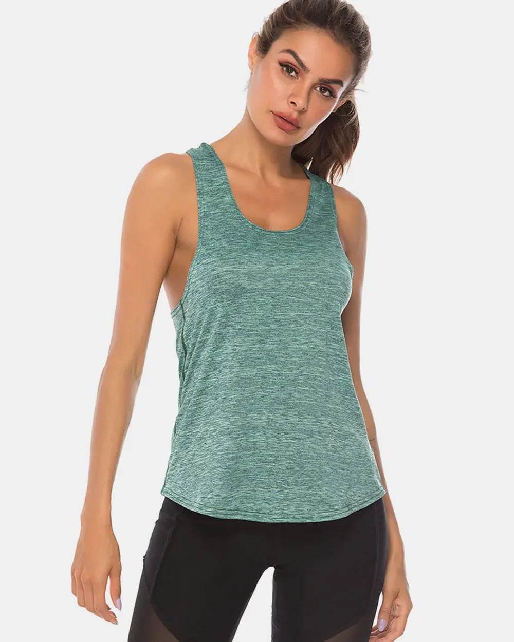 Full Size Scoop Neck Wide Strap Active Tank - Velveta Studio