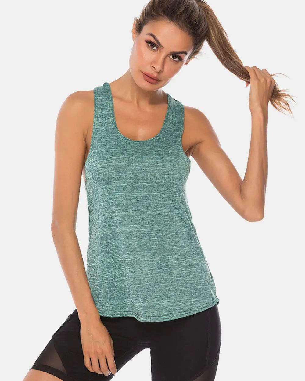 Full Size Scoop Neck Wide Strap Active Tank - Velveta Studio