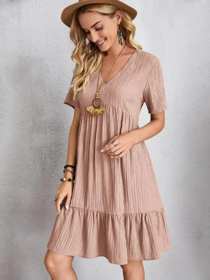 Full Size V-Neck Short Sleeve Dress - Velveta Studio