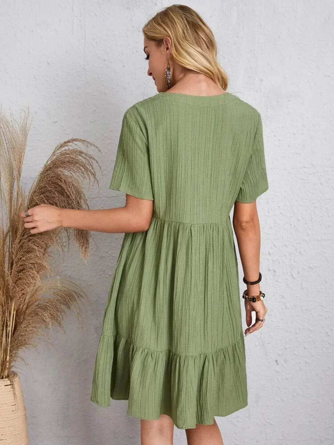 Full Size V-Neck Short Sleeve Dress - Velveta Studio