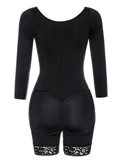 Full Size Zip Up Lace Detail Long Sleeve Shapewear - Velveta Studio