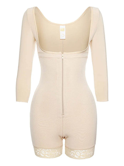 Full Size Zip Up Lace Detail Long Sleeve Shapewear - Velveta Studio