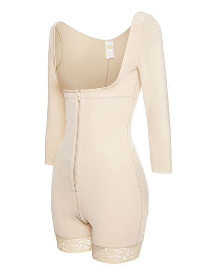 Full Size Zip Up Lace Detail Long Sleeve Shapewear - Velveta Studio