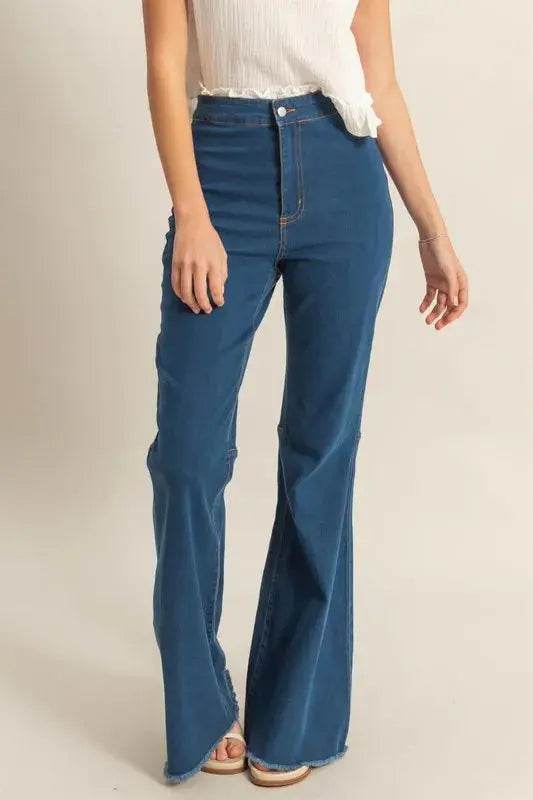 HYFVE Raw Hem High-Waist Washed Flared Jeans - Velveta Studio