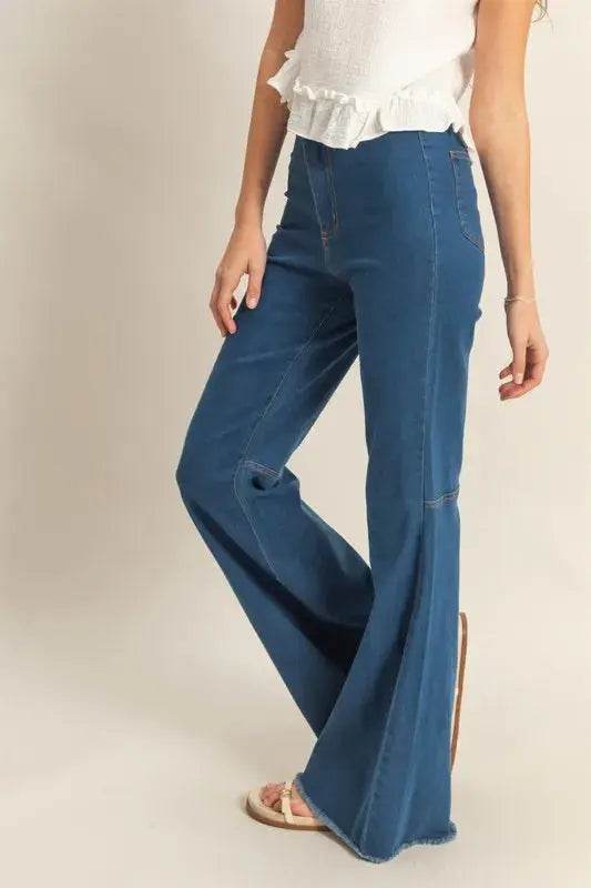 HYFVE Raw Hem High-Waist Washed Flared Jeans - Velveta Studio