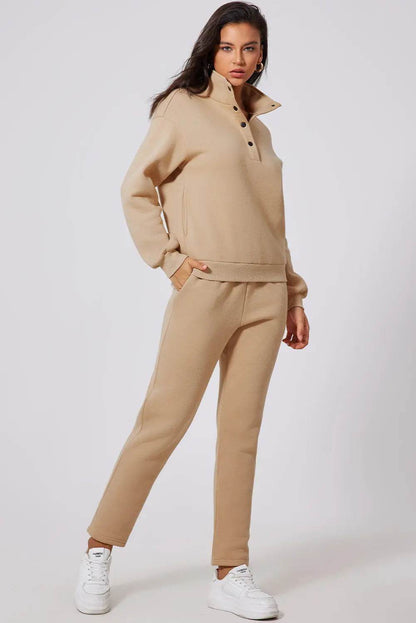 Half Snap Turtleneck Top and Pants Active Set - Velveta Studio
