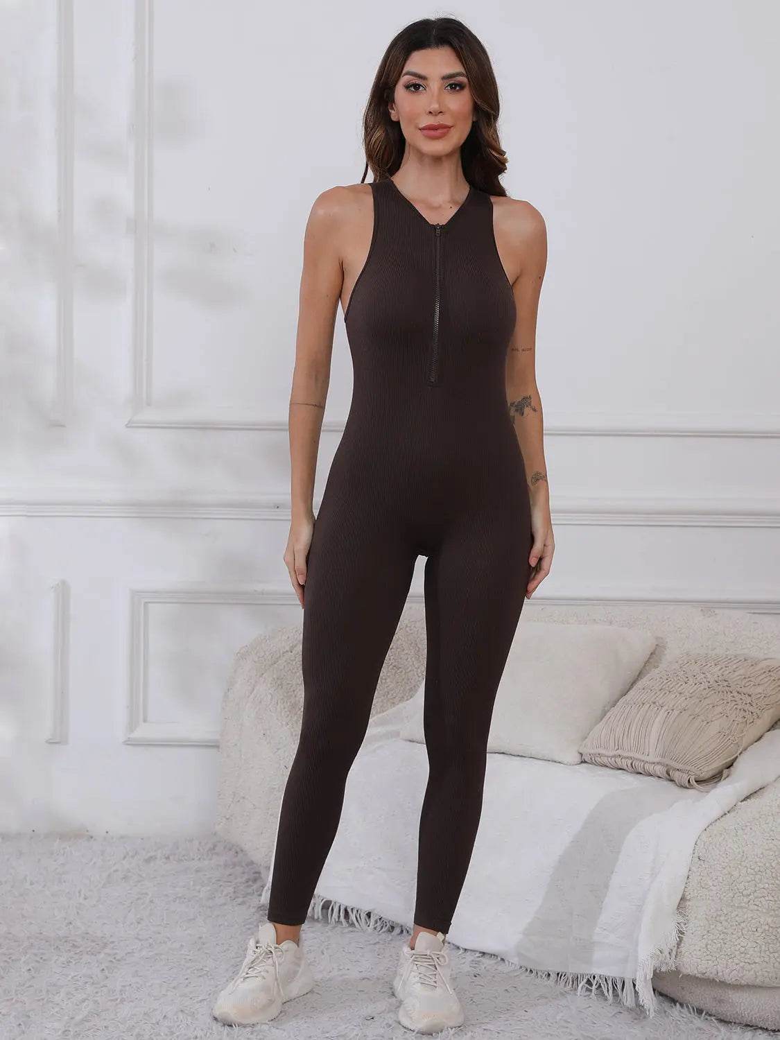 Half Zip Wide Strap Active Jumpsuit - Velveta Studio