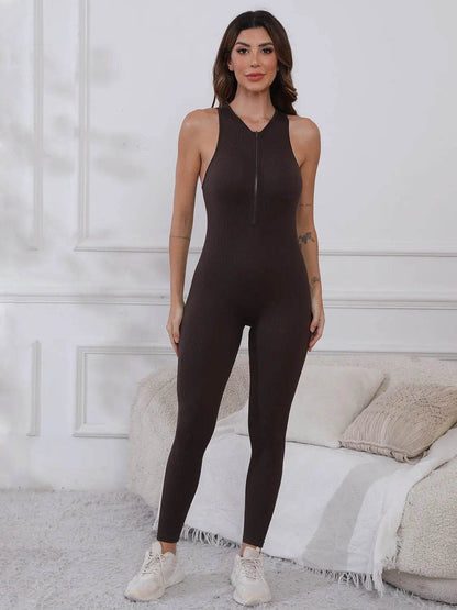 Half Zip Wide Strap Active Jumpsuit - Velveta Studio