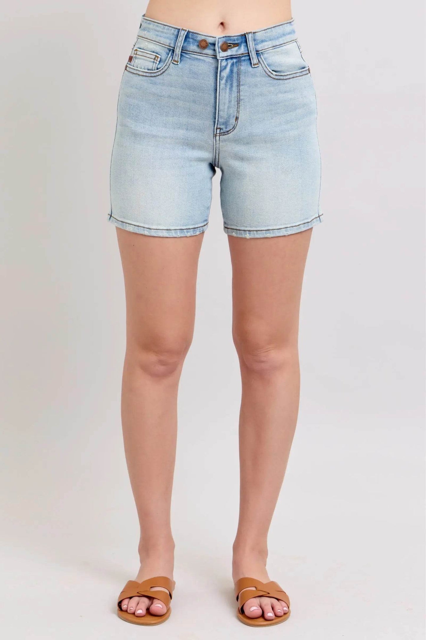 Judy Blue Full Size 2 Button Denim Shorts with Pockets Plus Size - Velveta Studio