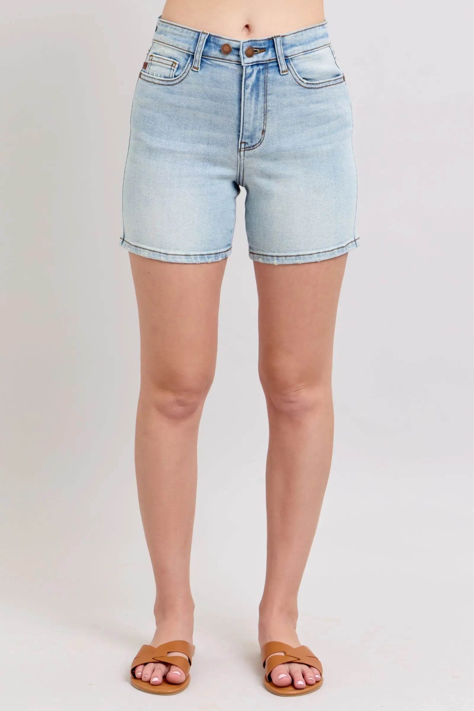 Judy Blue Full Size 2 Button Denim Shorts with Pockets Plus Size - Velveta Studio
