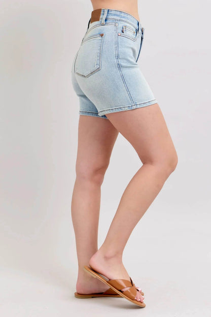 Judy Blue Full Size 2 Button Denim Shorts with Pockets Plus Size - Velveta Studio