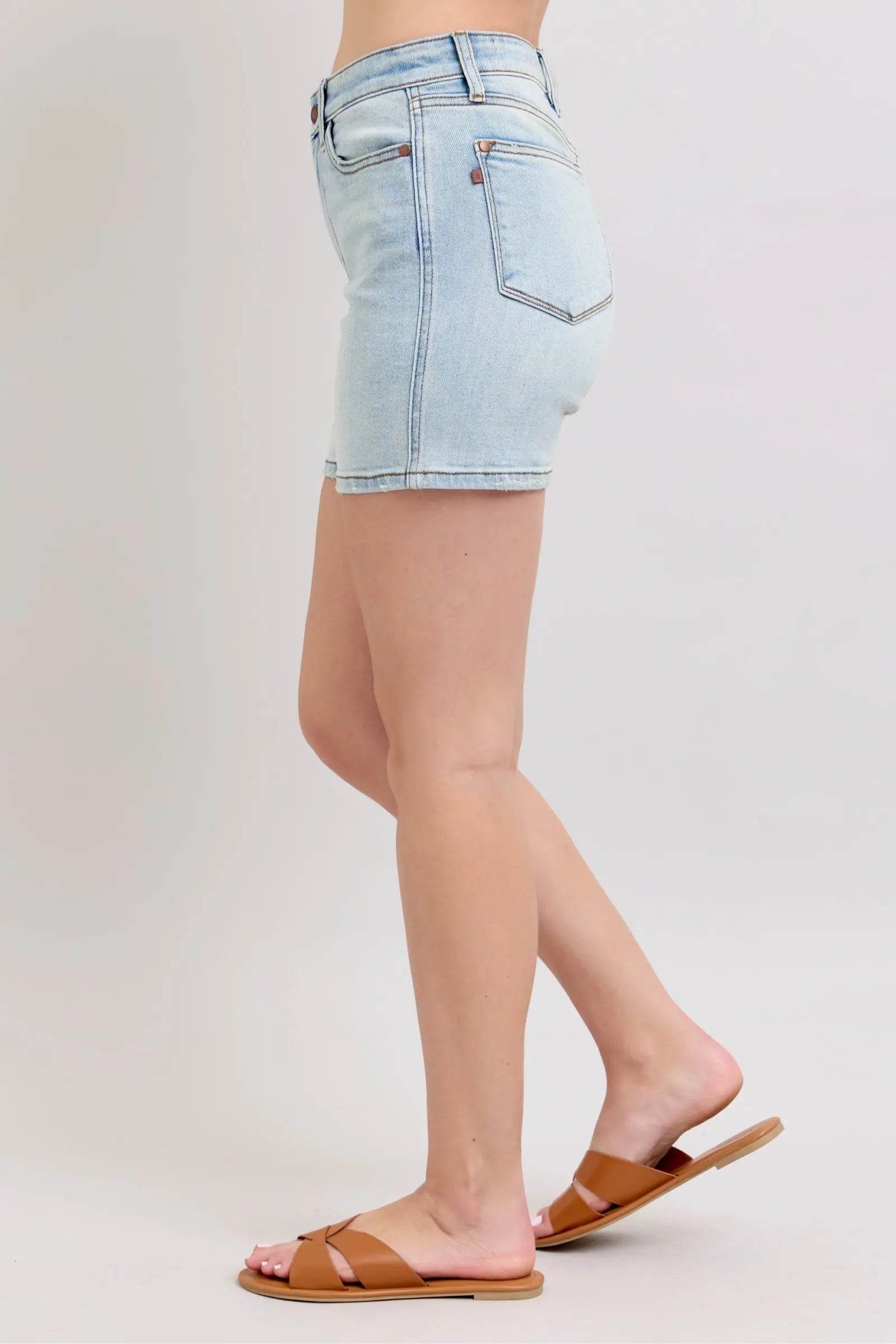 Judy Blue Full Size 2 Button Denim Shorts with Pockets Plus Size - Velveta Studio